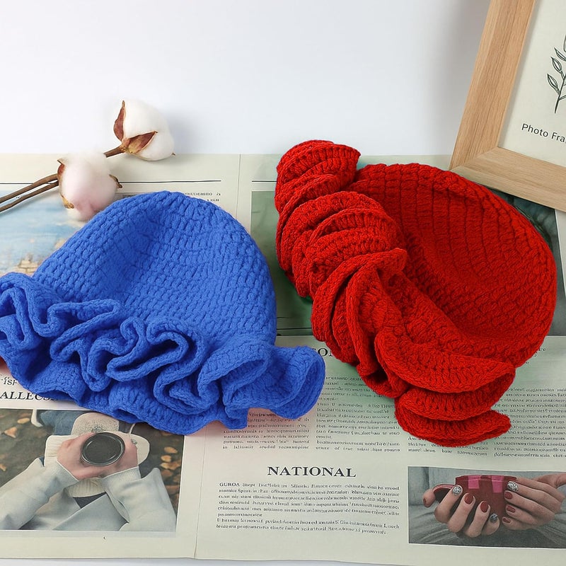 Ahouws Crochet Bucket Hat Women Trendy Knit Floppy Cap Cute Boho Handmade Beanies Outdoor Boho Travel Fishing Hat - Image 4